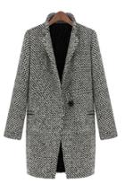 Shein Black White Notch Stand Collar Long Sleeve Oversize Houndstooth Coat