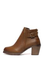 Shein Brown Faux Leather Buckle Back Zipper Cork Heeled Boots