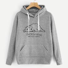Shein Letter And Cat Print Hoodie