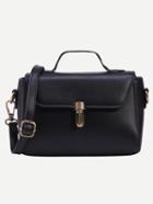 Shein Black Faux Leather Push Lock Satchel Bag