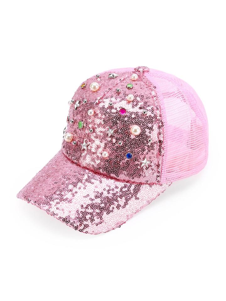 Shein Faux Pearl Detail Sequin Baseball Cap