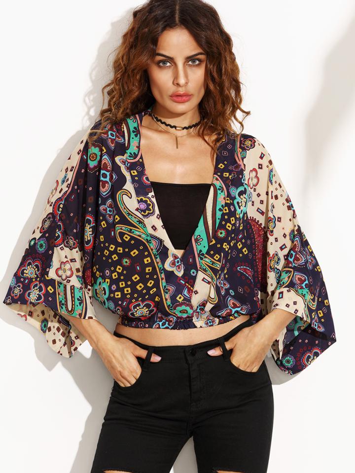 Shein Deep V Neck Dolman Sleeve Chiffon Top With Bandeau