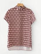 Shein Geometric Print Tie Neck Step Hem Blouse
