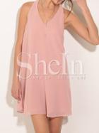 Shein Pink Sleevelss V-neck Shift Dress