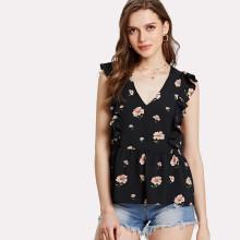 Shein Ruffle Armhole Floral Smock Top