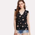 Shein Ruffle Armhole Floral Smock Top