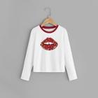 Shein Girls Mouth Print T-shirt