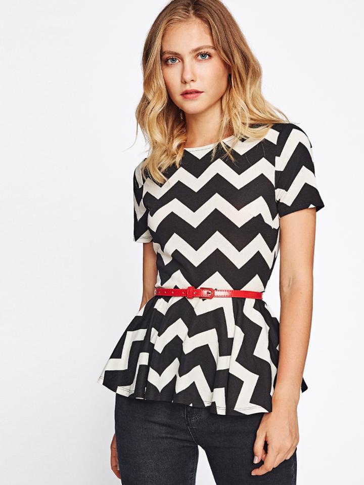 Shein Chevron Print Peplum Top
