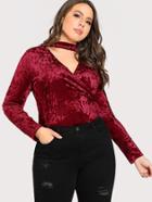 Shein Velvet Choker Long Sleeve Wrap Top