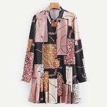 Shein Rope Print Pleated Shirt Dress