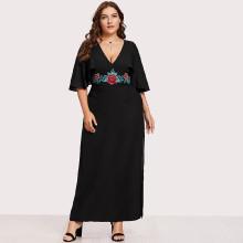 Shein Plus Flutter Sleeve Embroidery Split Dress