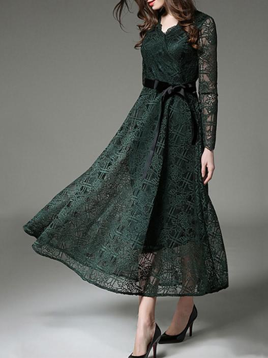 Shein Tie Waist Longline Lace Dress