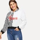 Shein Plus Stripe & Letter Print Hoodie