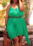 Rosewe Strap Design Green Asymmetric Pleated Dress