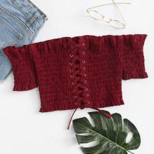 Shein Frill Trim Lace Up Pleated Top
