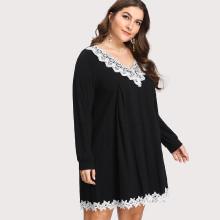 Shein Plus Floral Lace Applique Tee Dress
