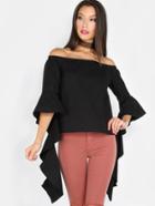 Shein Open Shoulder Sleeve Tail Top Black