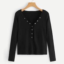 Shein V-neck Snap-button Detail Top