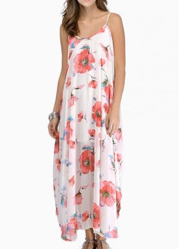 Rosewe Fabulous Strap Design Flower Print Open Back Dress