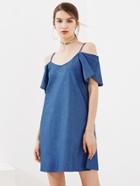 Shein Petal Sleeve Chambray Dress