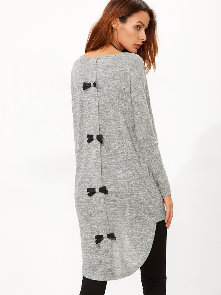 Shein Marled Knit Bow Back High Low T-shirt