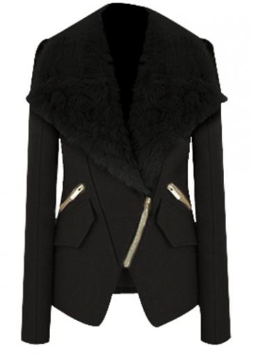Rosewe Enchanting Solid Black Zipper Closure Long Sleeve Coat