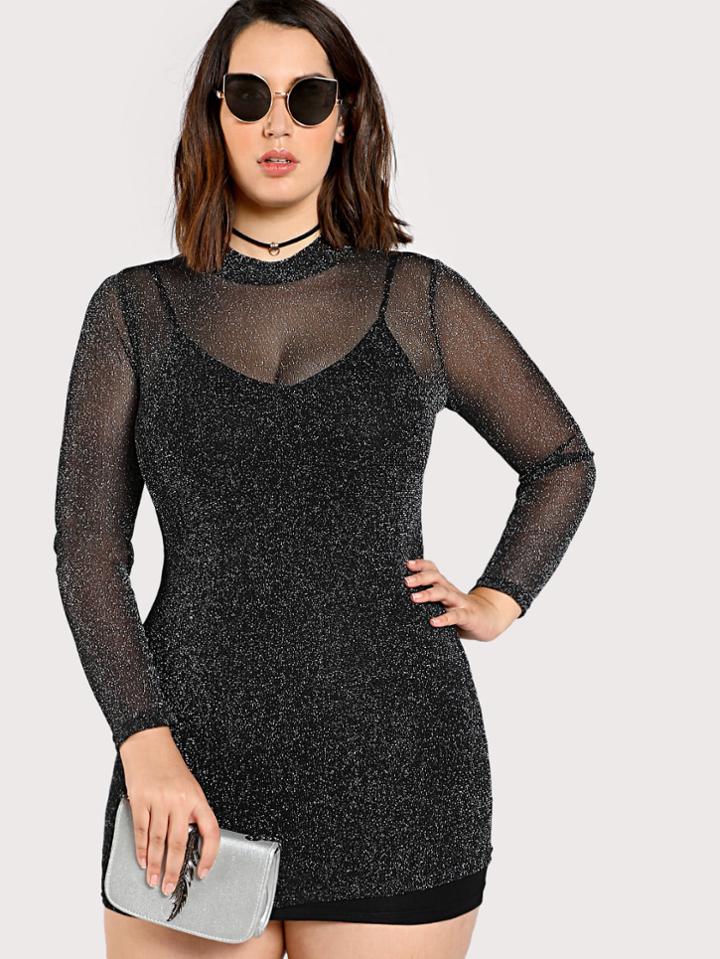 Shein Mock Neck Glitter Mesh 2 In 1 Dress