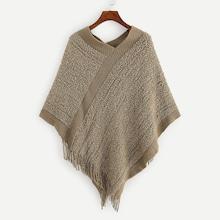 Shein Fringe Trim Boucle Knit Poncho