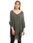 Shein Grey Tassel Hem Roll Up Sleeve Sweater