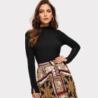 Shein Buttoned Sleeve Mock-neck Sweater