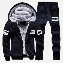 Shein Men Letter Print Velvet Lined Hoodie With Pants