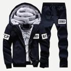 Shein Men Letter Print Velvet Lined Hoodie With Pants