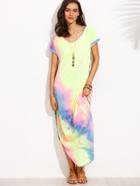 Shein Multicolor Tie-dye Short Sleeve Split Side Long Dress
