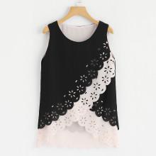 Shein Scallop Laser Cut Overlap Top