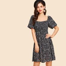 Shein Dot Print Square Neck Dress