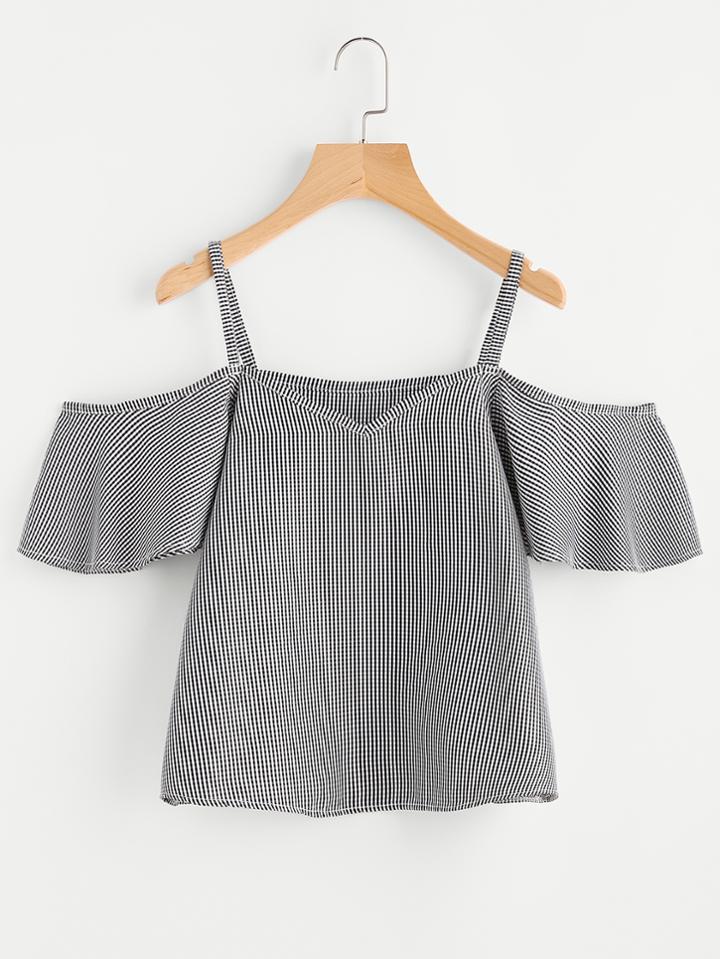 Shein Gingham Cold Shoulder Top