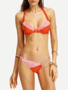 Shein Contrast Lace Insert Strappy Bikini Set - Red