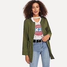 Shein Drawstring Waist Zip Up Hooded Outerwear