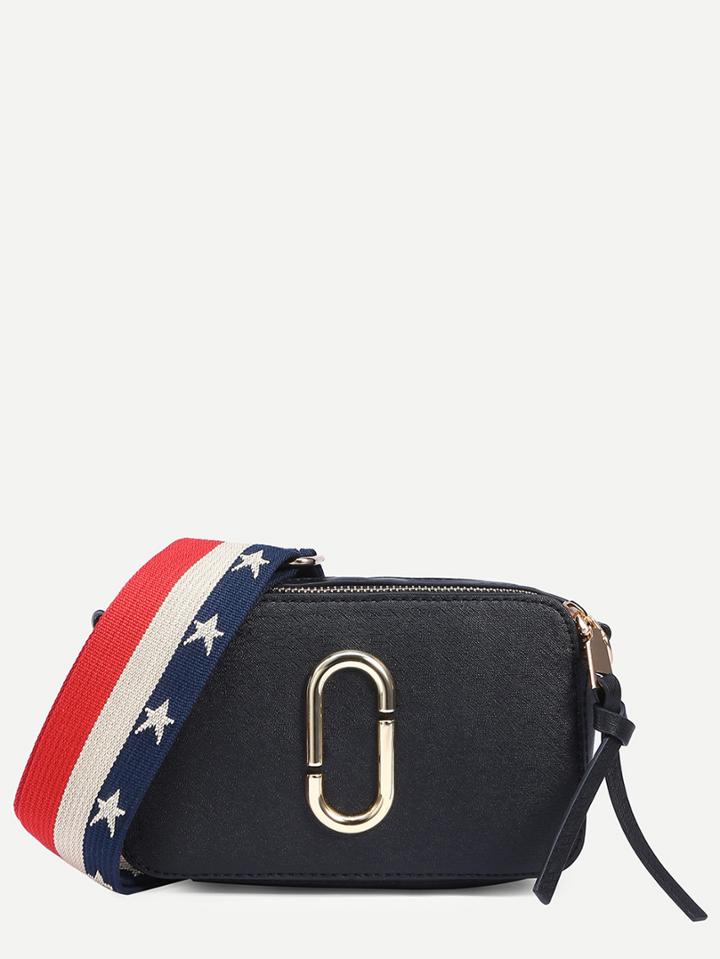 Shein Black Metal Plate Accent Clutch With Strap