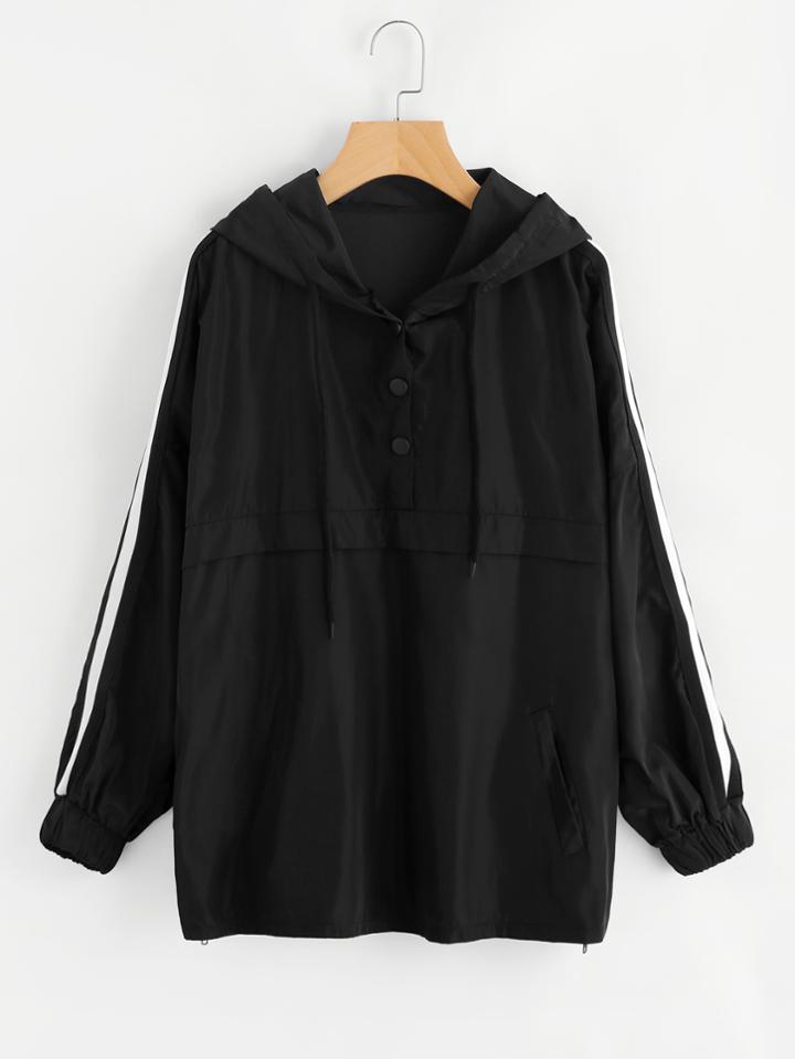 Shein Hooded Striped Sleeve Sweatshirt