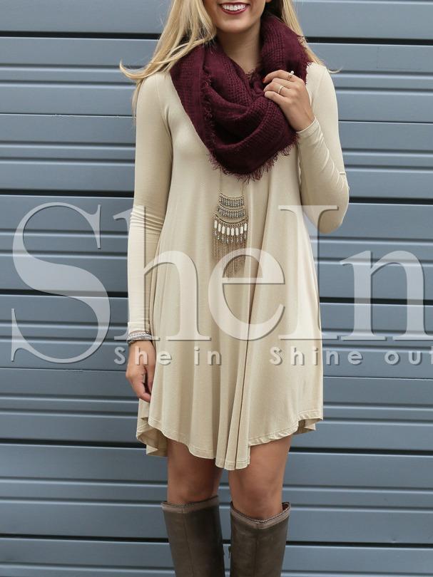 Shein Beige Scoop Neck Pleated T-shirt Dress