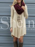Shein Beige Scoop Neck Pleated T-shirt Dress