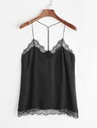 Shein Black Contrast Eyelash Lace Halter Top