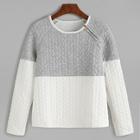 Shein Two Tone Zipper Detail Embossed Raglan Sleeve Sweatshirt