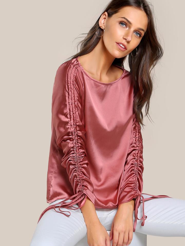 Shein Satin Shirred Sleeve Blouse