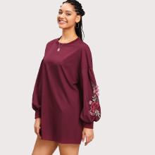 Shein Plus Flower Applique Lantern Sleeve Dress
