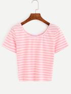 Shein Pink Striped Crop T-shirt