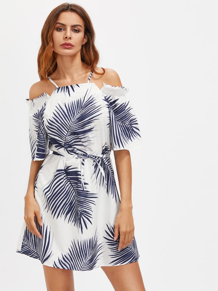 Shein Cold Shoulder Tie Waist Dress