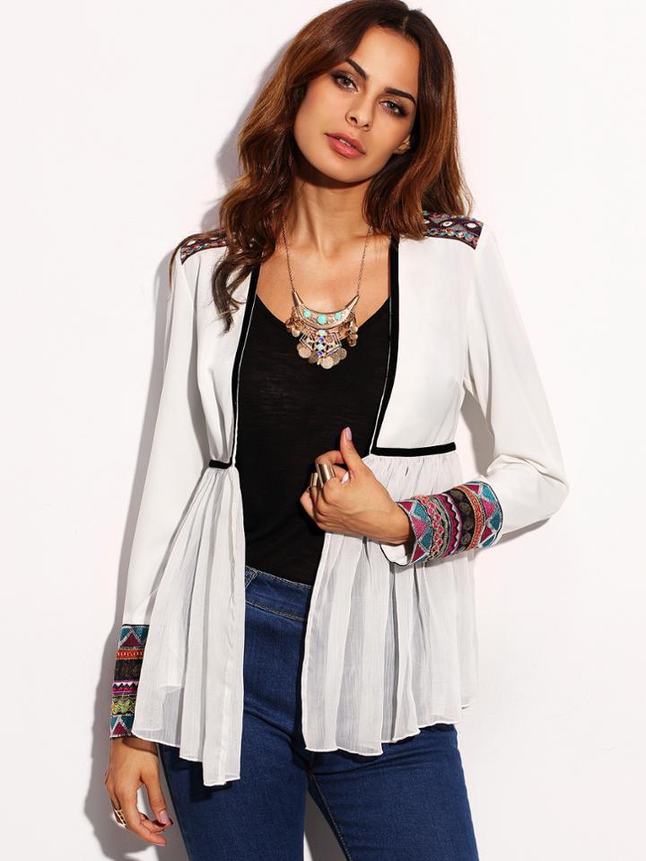 Shein White Tape Detail Cuff Long Sleeve Outerwear