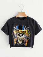 Shein Skull Print Distressed Detail Crop Tee